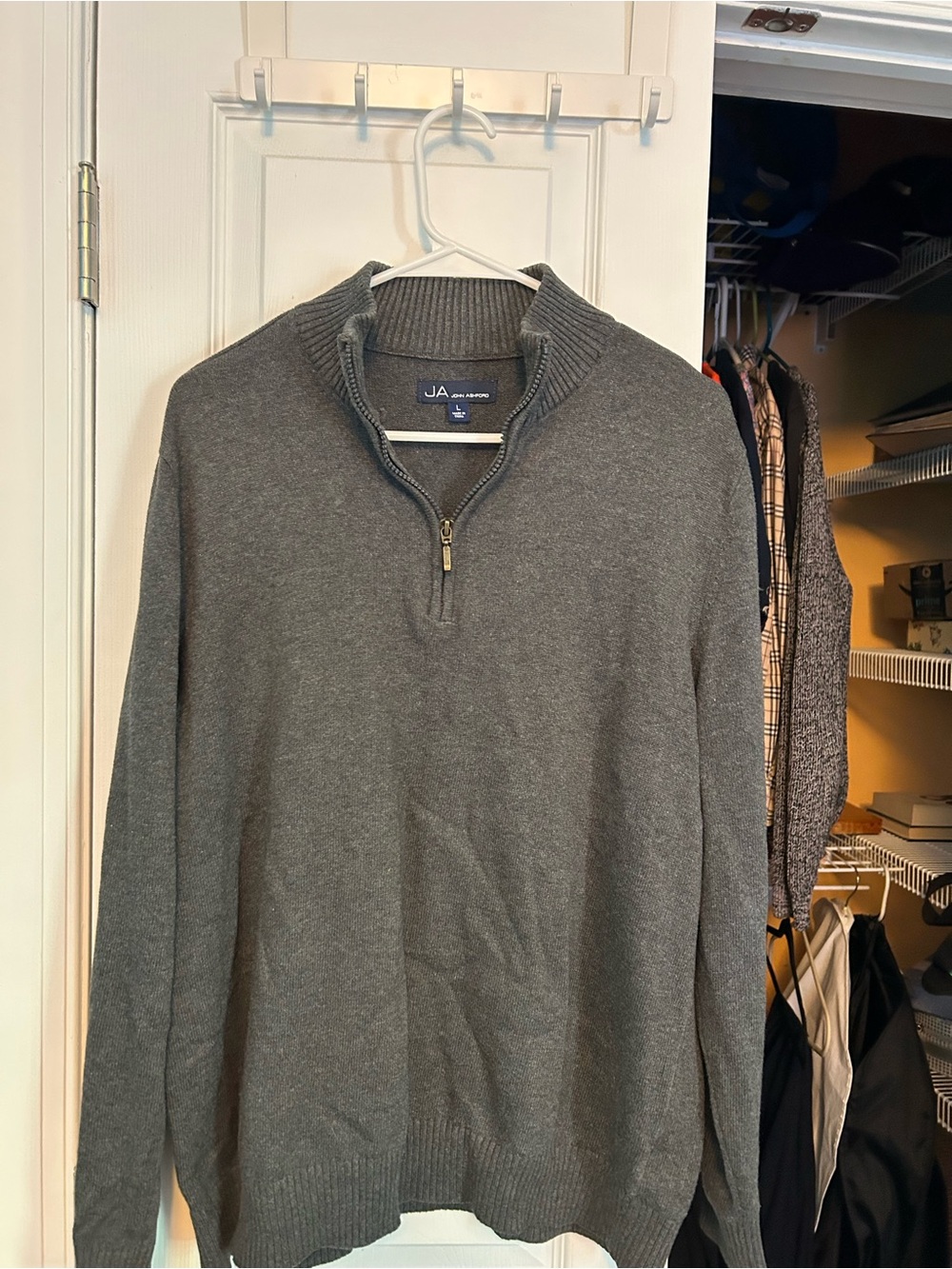 John Ashford Men's Charcoal Zip-Neck Sweater